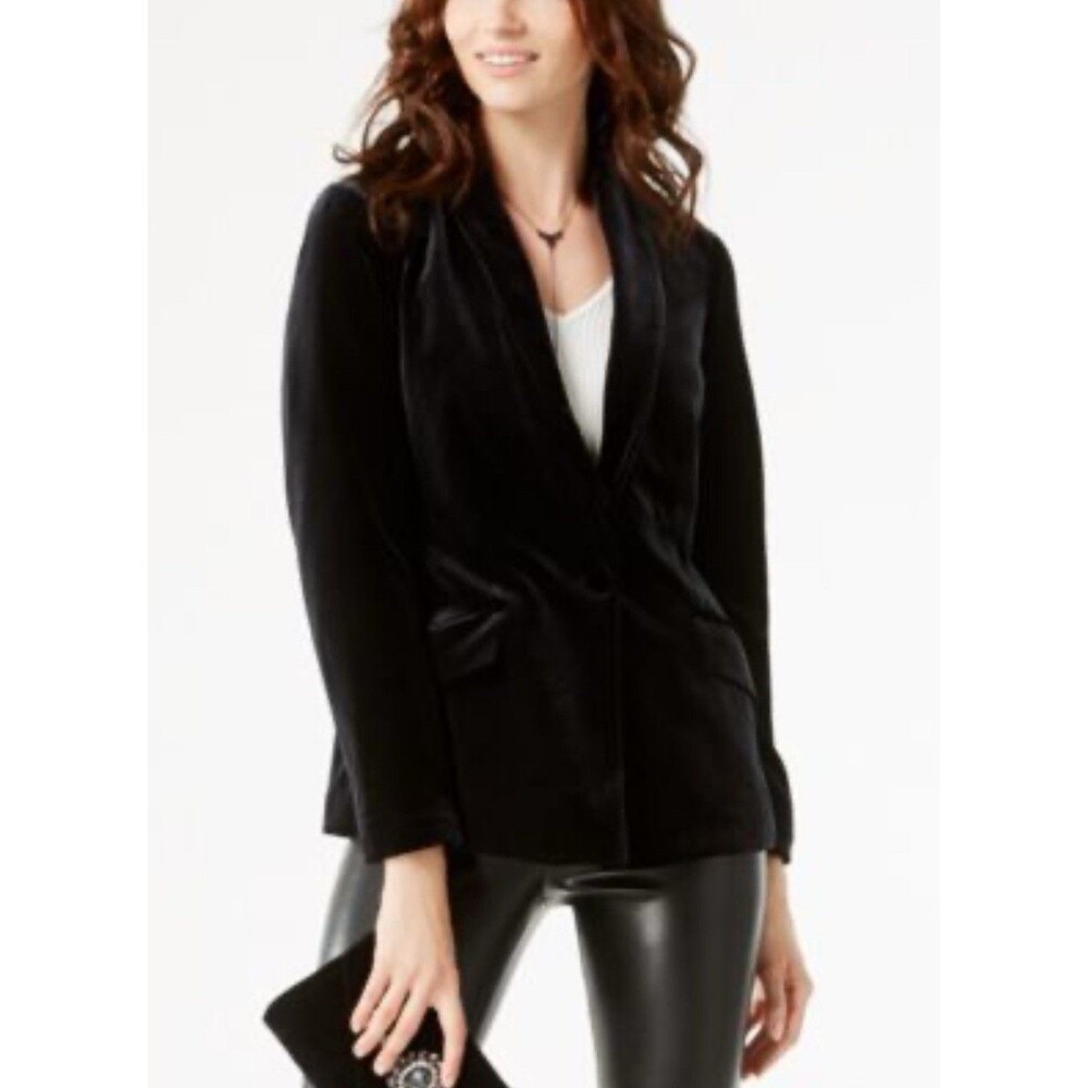 INC INTERNATIONAL CONCEPTS Velvet Blazer Women Black Holiday Party Christmas-XS